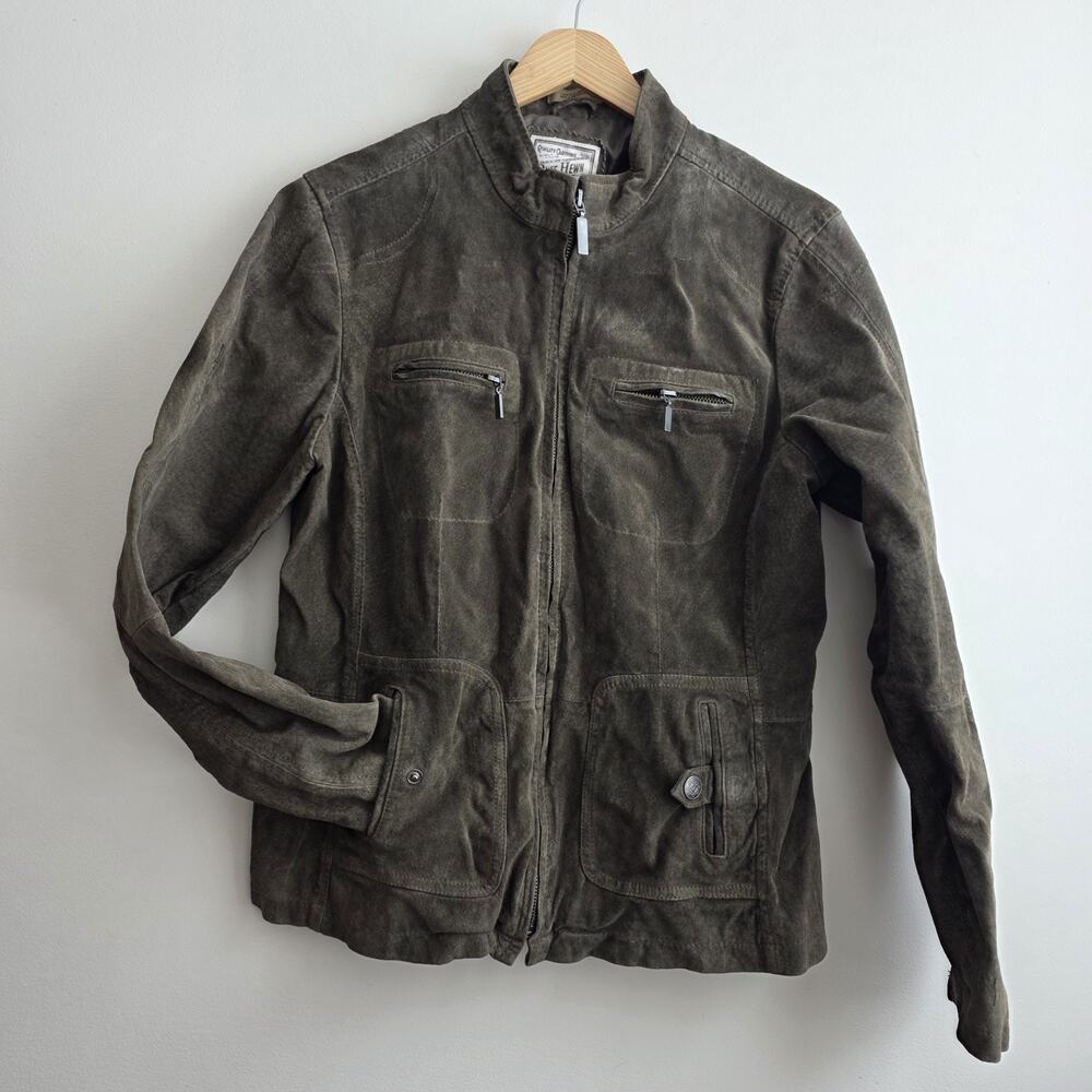 Ruff Hewn Leather Suede‎ Utility Jacket Size Large Military Y2K Full Zip Olive